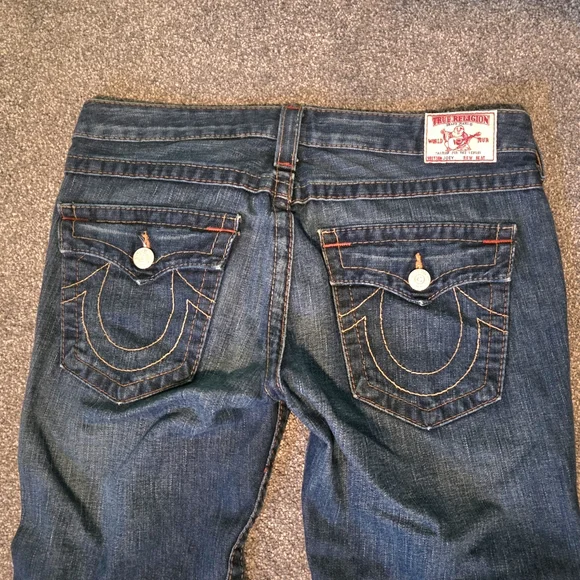 True Religion Dark Blue Flare Jeans with Embroidery - Picture 4 of 8